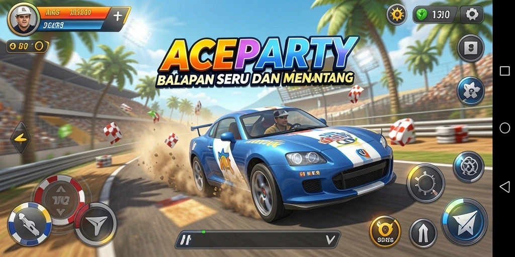 Screenshot gameplay ACEPARTY menampilkan balapan yang seru dan mendebarkan.