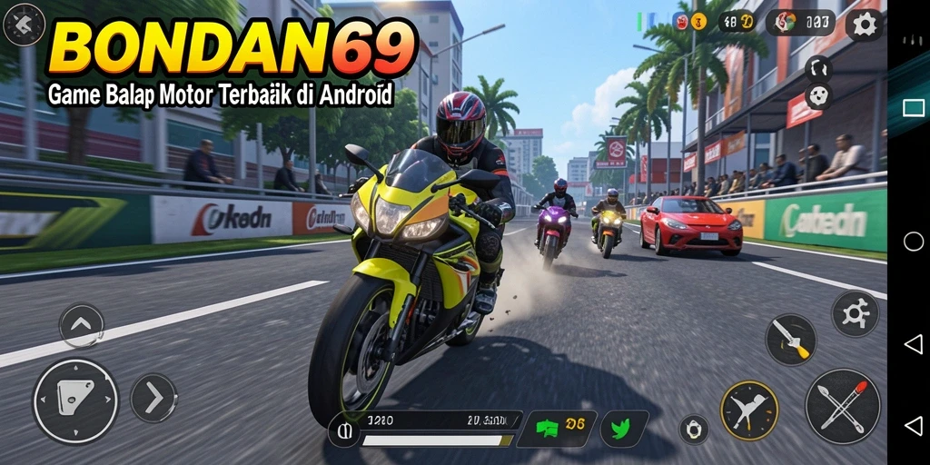 Tampilan gameplay seru di BONDAN69 dengan balapan motor.
