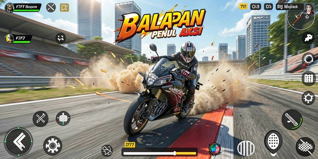 Gameplay seru balapan motor di F7F7 dengan trek yang menantang.