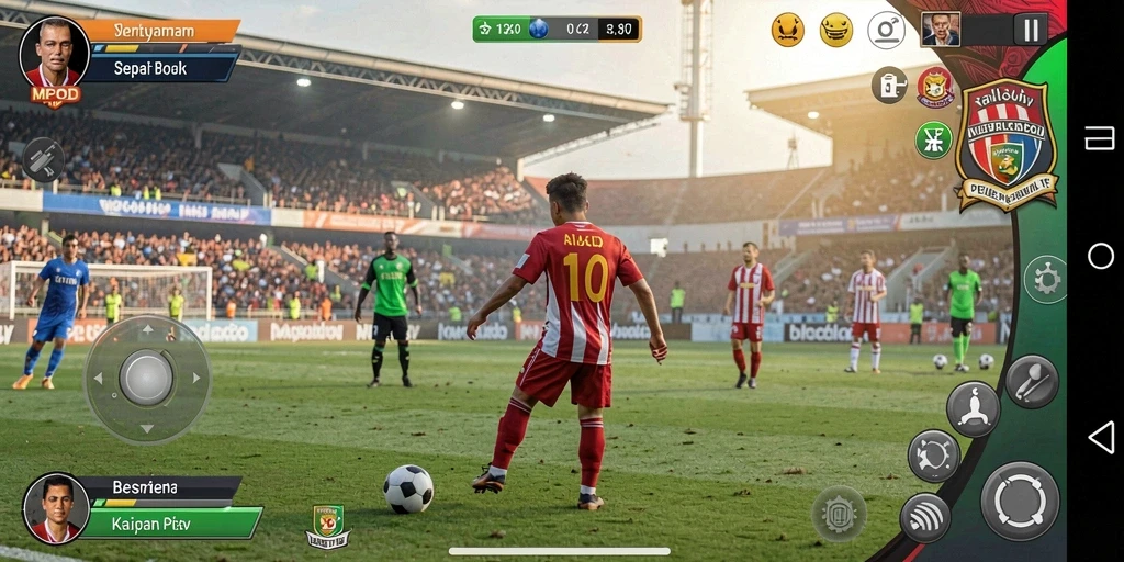 Tangkapan layar MPOID menampilkan aksi seru dalam permainan sepak bola.