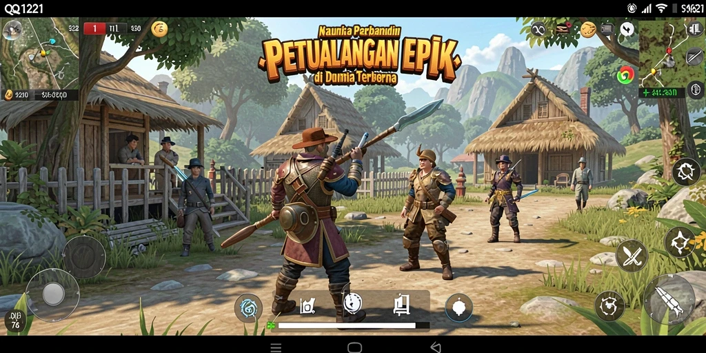 Screenshot utama QQ1221 menampilkan karakter utama menjelajahi hutan yang rimbun.