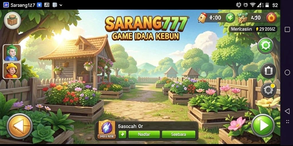 Tampilan screenshot SARANG777 menampilkan kebun yang indah dan berwarna.