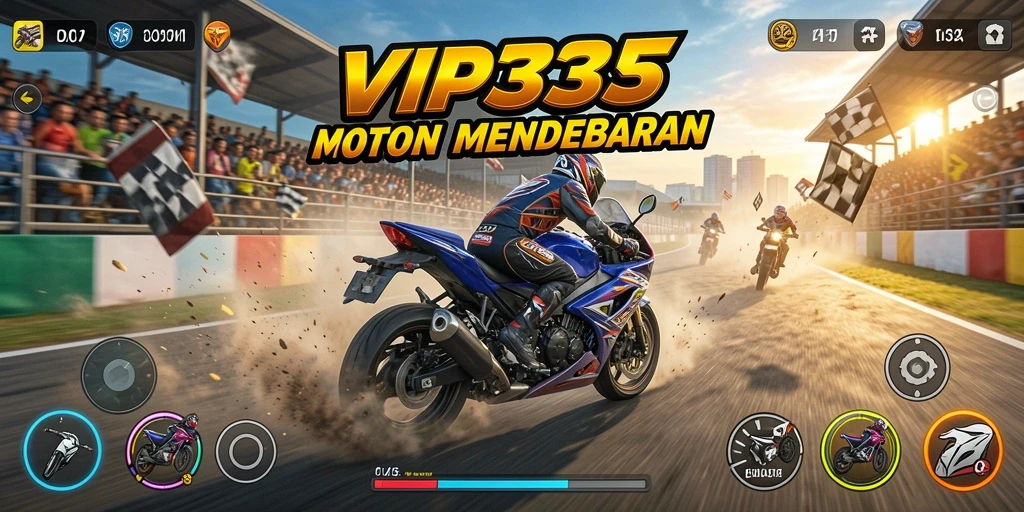 Tampilan gameplay VIP333 yang penuh dengan aksi balapan motor.
