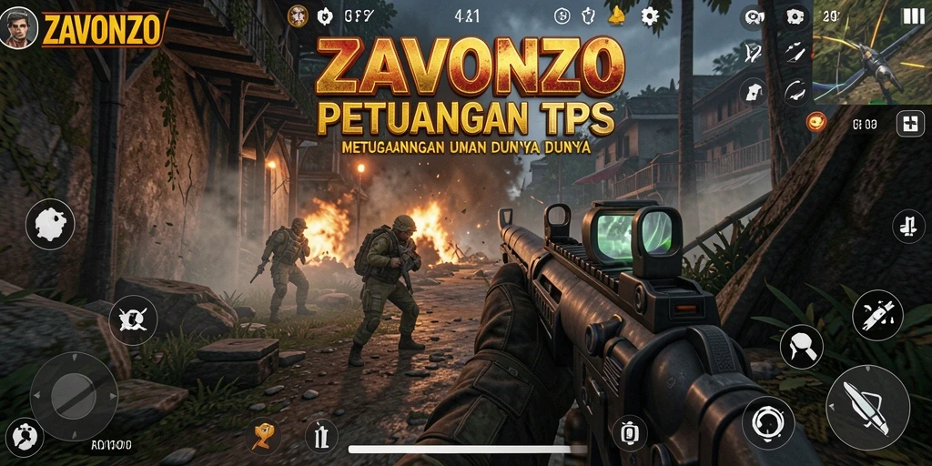 Tangkapan layar ZAVONZO menampilkan aksi pertempuran mendebarkan dalam gameplay TPS.